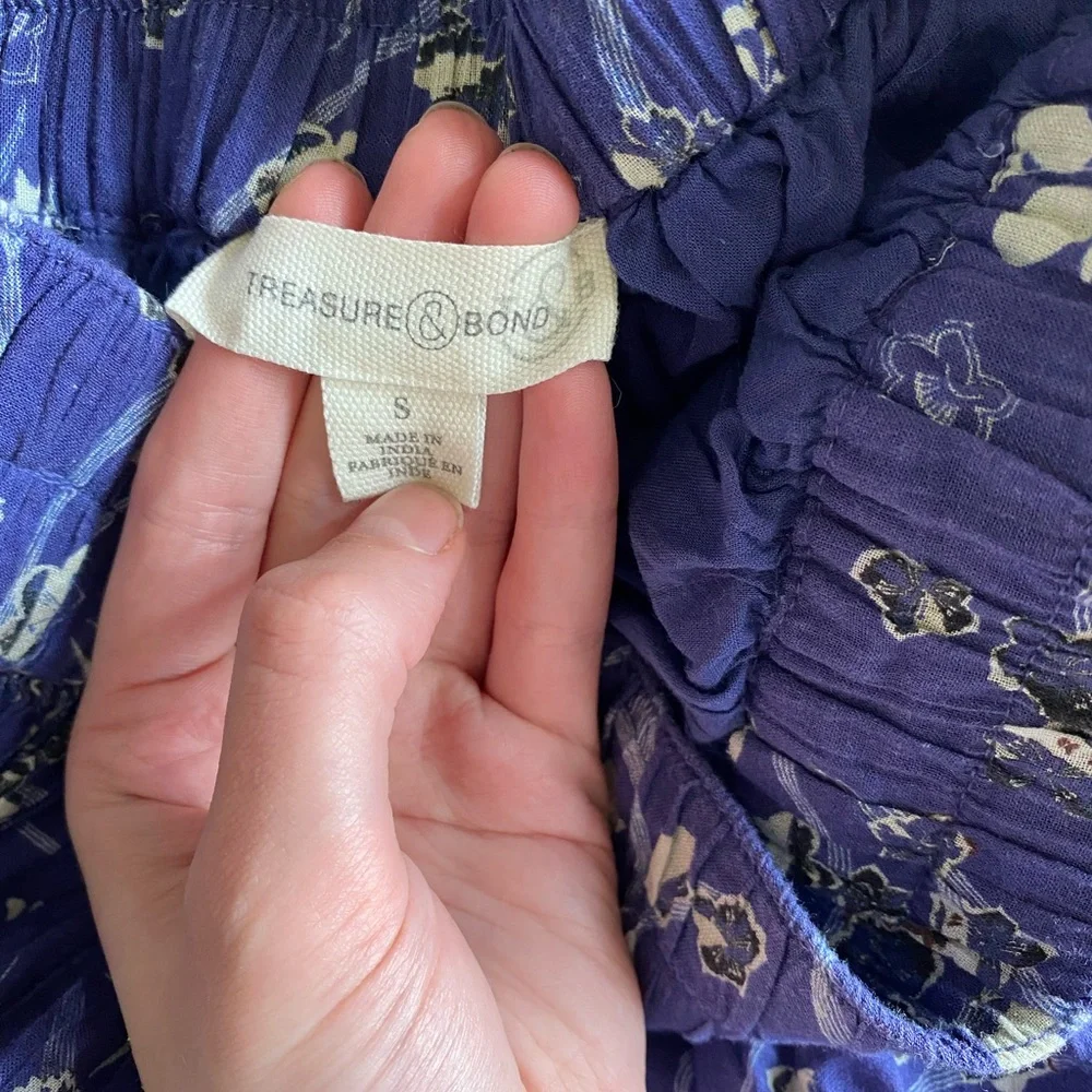 Treasure & Bond Mini Skirt in Blue Tiered Cotton, size Small - Picture 6 of 7